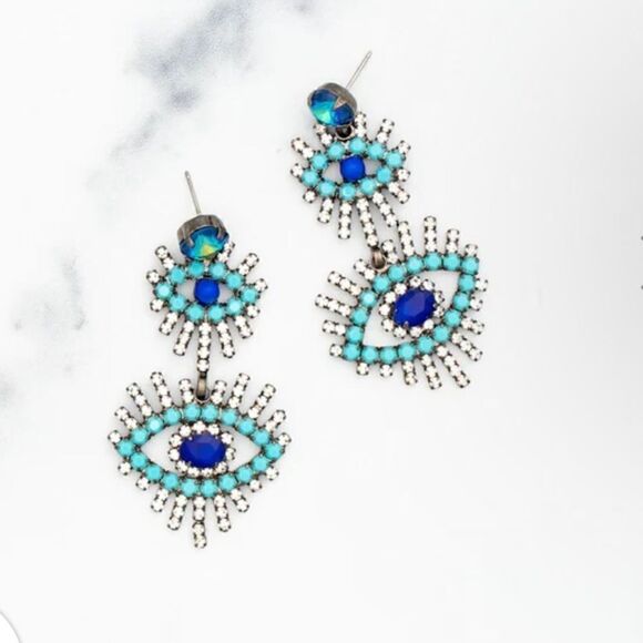 Elizabeth Cole Casimir Evil Eye Turquoise & Crystal Earring. Boho Protection - Picture 8 of 8